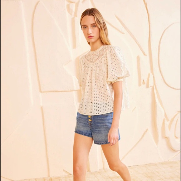 NWT ULLA JOHNSON AMINA EYELET EMBROIDERED BLOUSE TOP IVORY - Picture 3 of 8